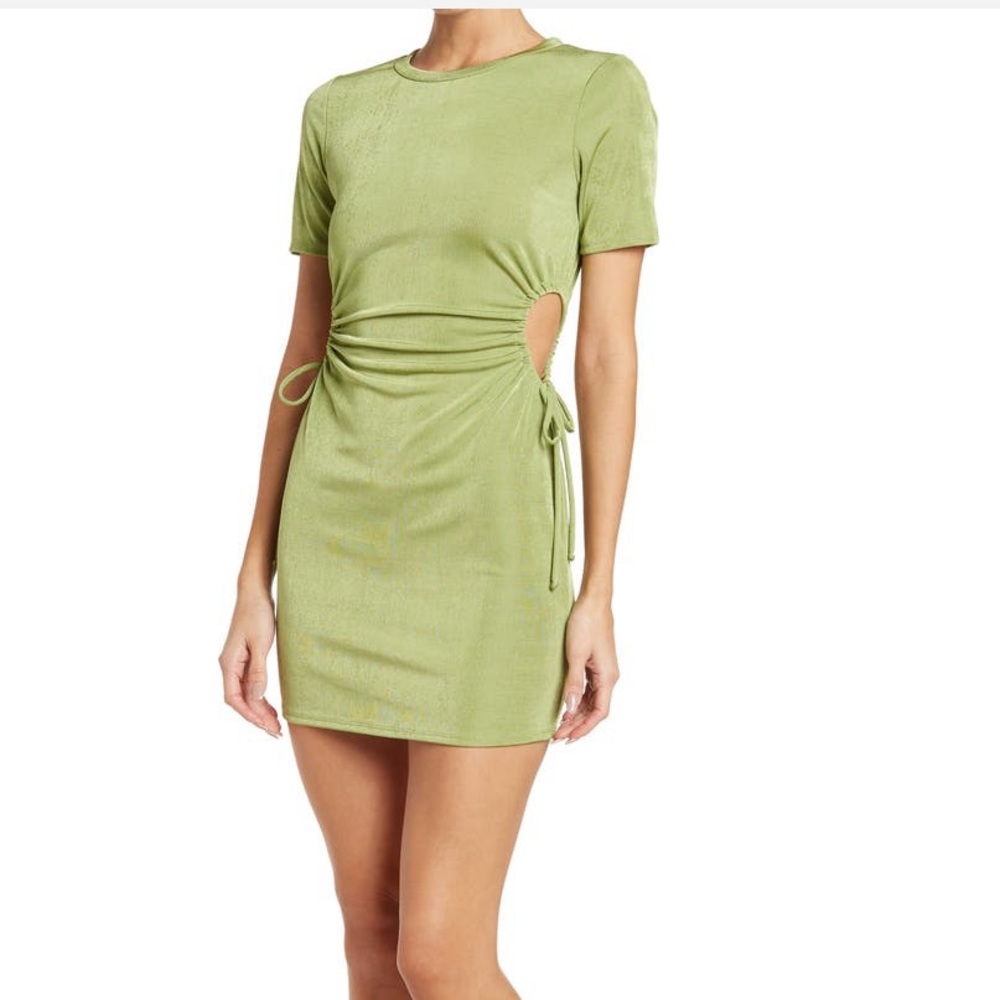 Know One Cares Green Sidecut Out Dress